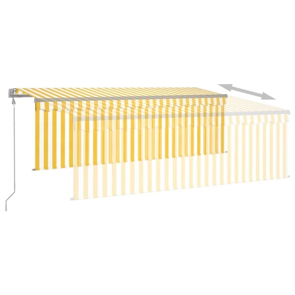 vidaXL markise m. gardin+LED+vindsensor 4x3 m automatisk gul og hvid