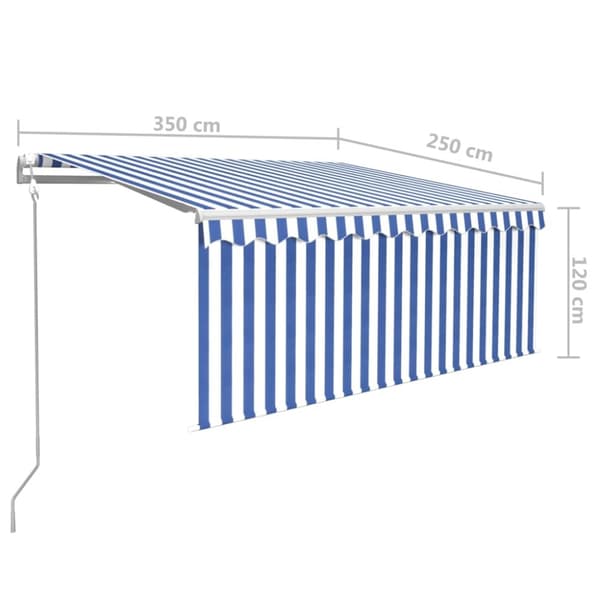 vidaXL Automatisk infällbar markis med rullgardin 3,5x2,5 m blå & vit