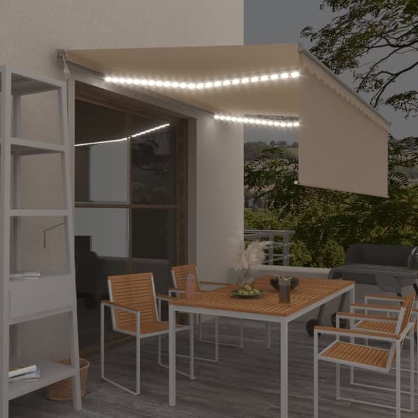 vidaXL Automatisk markise rullegardin vindsensor LED 4x3 m kremhvit