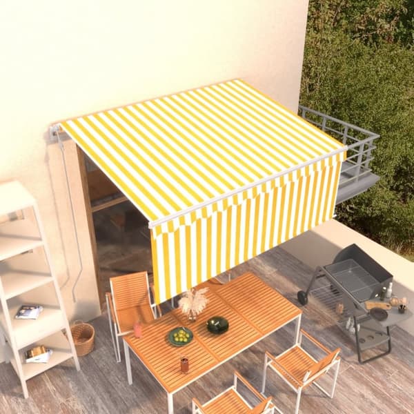 vidaXL markise m. gardin 3,5x2,5 m automatisk betjening gul og hvid