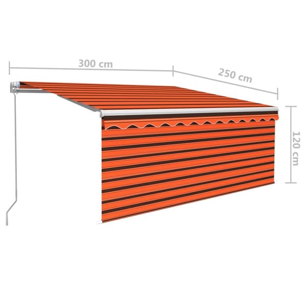 vidaXL Markis manuellt infällbar med rullgardin 3x2,5m orange och brun