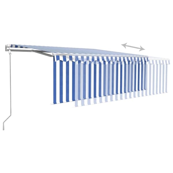 vidaXL Automatisk markis med vindsensor rullgardin LED 4x3m blå&vit