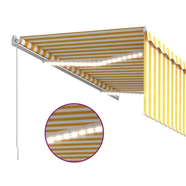 vidaXL Manuell uttrekkbar markise rullegardin&LED 3,5x2,5 m gul hvit