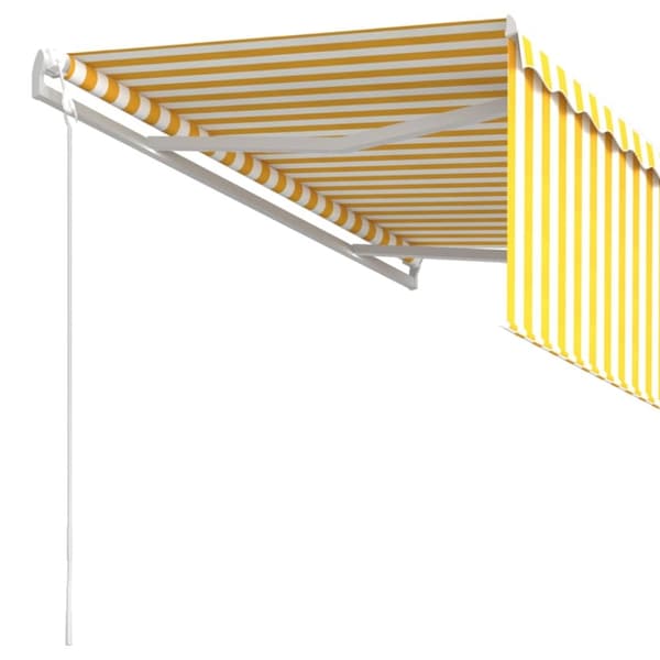 vidaXL Automatisk markis med rullgardin 3,5x2,5 m gul/vit