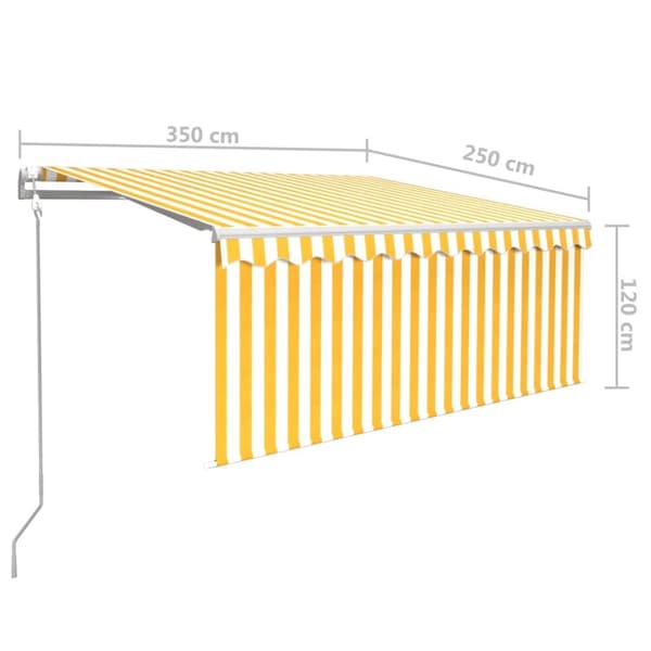 vidaXL Automatisk markis med rullgardin 3,5x2,5 m gul/vit