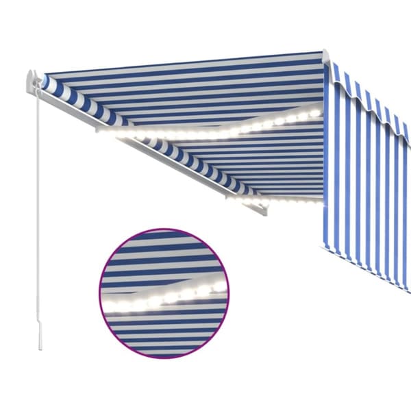 vidaXL Manuaalisesti kelattava markiisi verho/LED 3x2,5m sinivalkoinen