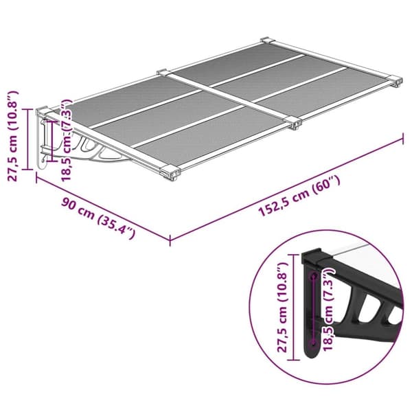 vidaXL Skjermtak svart og gjennomsiktig 152,5x90 cm polykarbonat