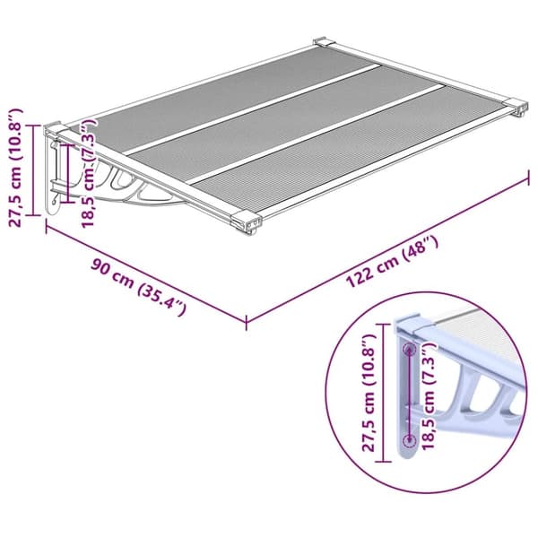 vidaXL Entrétak grå och transparent 122x90 cm polykarbonat
