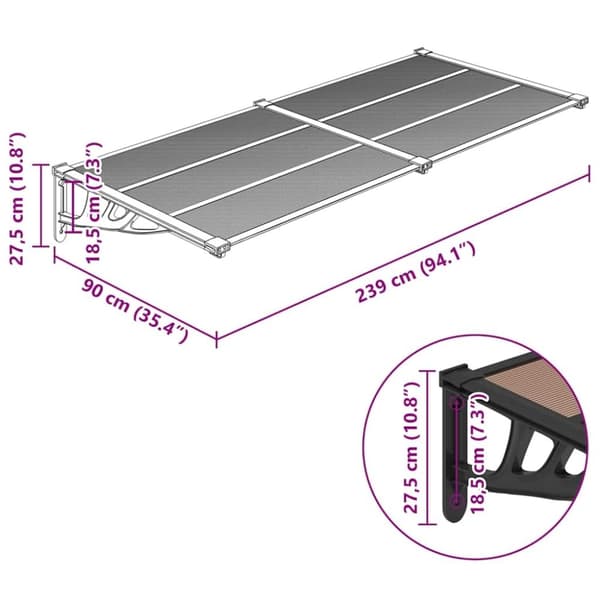 vidaXL Entrétak svart 239x90 cm polykarbonat
