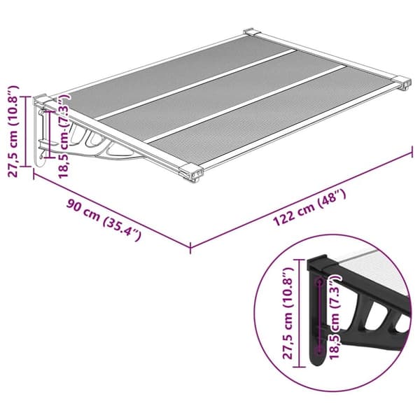vidaXL Skjermtak svart og gjennomsiktig 122x90 cm polykarbonat