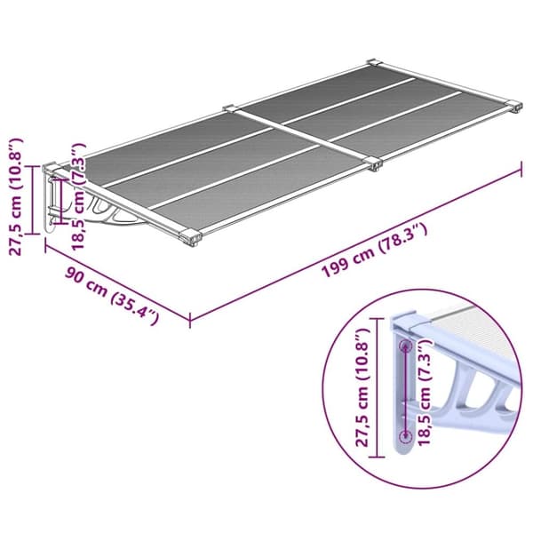 vidaXL dørbaldakin 199x90 cm polycarbonat grå og transparent
