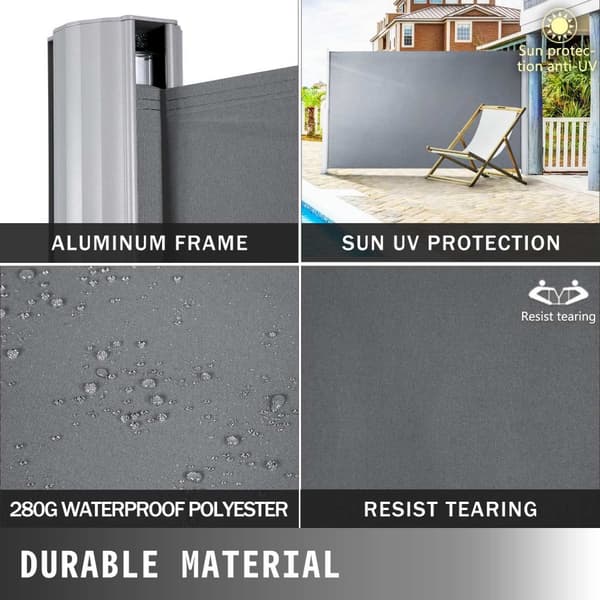 Udtrækkelig Sidesolafskærmning Terrasse Privatlivsskærm - Aluminiumslegering Ramme, PU-Belagt Stof, Fjederdesign Håndtag