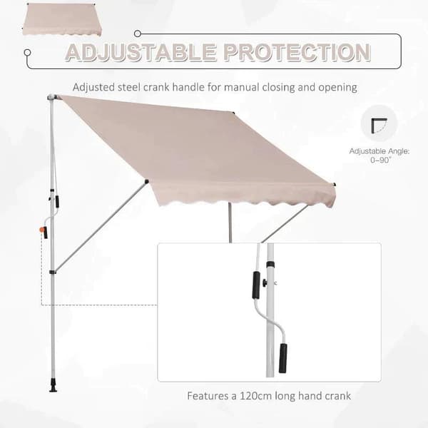 Rootz Markise - Klemmemarkise - Ledarmsmarkise - Solbeskyttelse - Foldearm - Håndsving - Aluminium - Cremefarvet - Hvid - 200 X 150 Cm