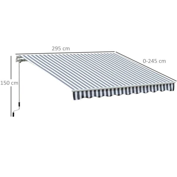 Rootz Markise - Ledarmsmarkise - Solafskærmning - Håndsving - Balkon - Aluminium - Grå/Hvid - 2,95 x 2,45 m