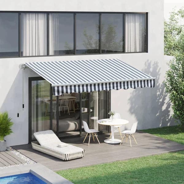 Rootz Markise - Ledarmsmarkise - Solafskærmning - Håndsving - Balkon - Aluminium - Grå/Hvid - 2,95 x 2,45 m