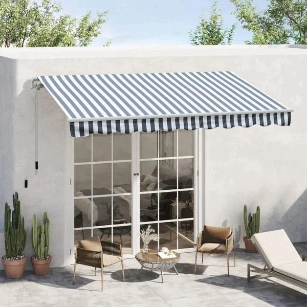 Rootz Markise - Ledarmsmarkise - Solafskærmning - Håndsving - Balkon - Aluminium - Grå/Hvid - 2,95 x 2,45 m