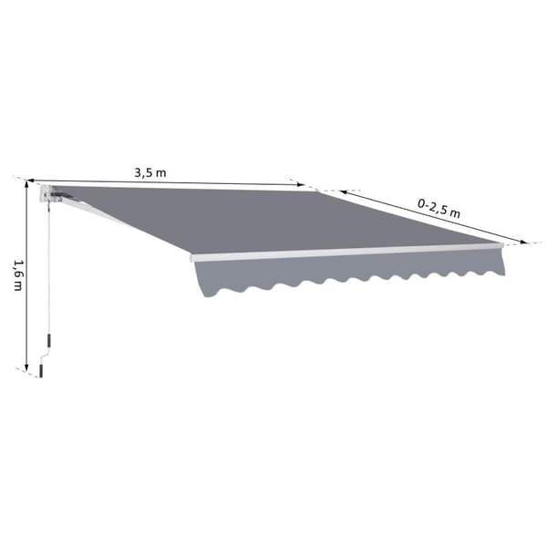 Rootz Markis - Ledarmsmarkis - Solskydd - Handvev - Aluminium + Polyester - Grå - 3,5x2,5m
