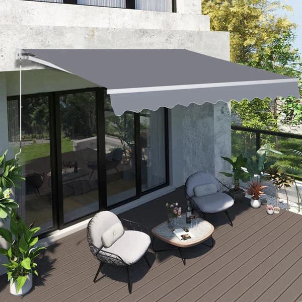 Rootz Markis - Ledarmsmarkis - Solskydd - Handvev - Aluminium + Polyester - Grå - 3,5x2,5m
