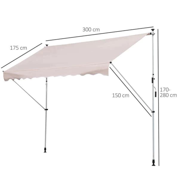 Rootz Markise - Ledarmsmarkise - Klemmemarkise - Solafskærmning - Foldearmshåndsving - Balkon - Beige - 300 x 150 cm