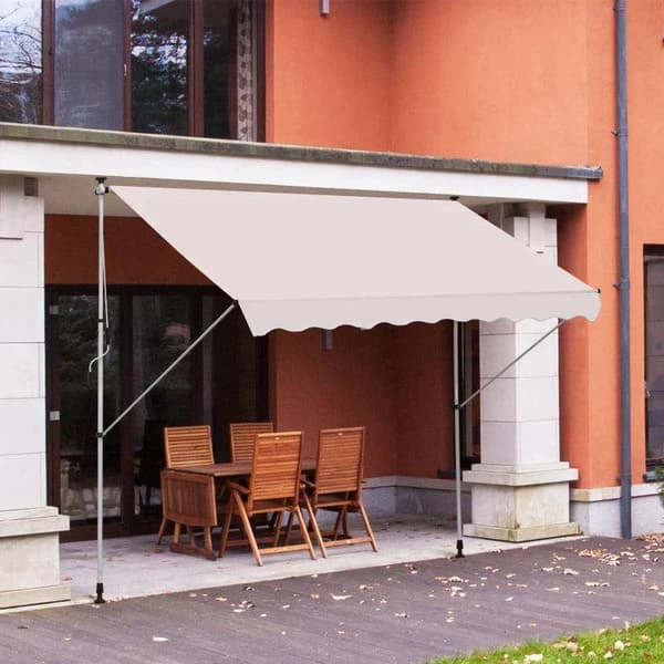Rootz Markise - Ledarmsmarkise - Klemmemarkise - Solafskærmning - Foldearmshåndsving - Balkon - Beige - 300 x 150 cm