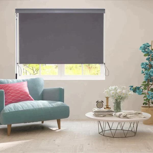 Rootz Vertikal Markise - Balkon Markise - Vindbeskyttelse - Side Rullegardin - Privatskærm med håndsving - Grå - 140 x 200 cm