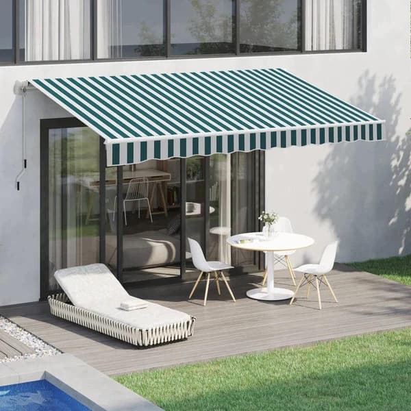 Rootz Fönstermarkis - Markis - Solskydd - Infällbar - Med handvev - Metallram - Vit/Grön - 3,95 x 2,45 x 3,50 m