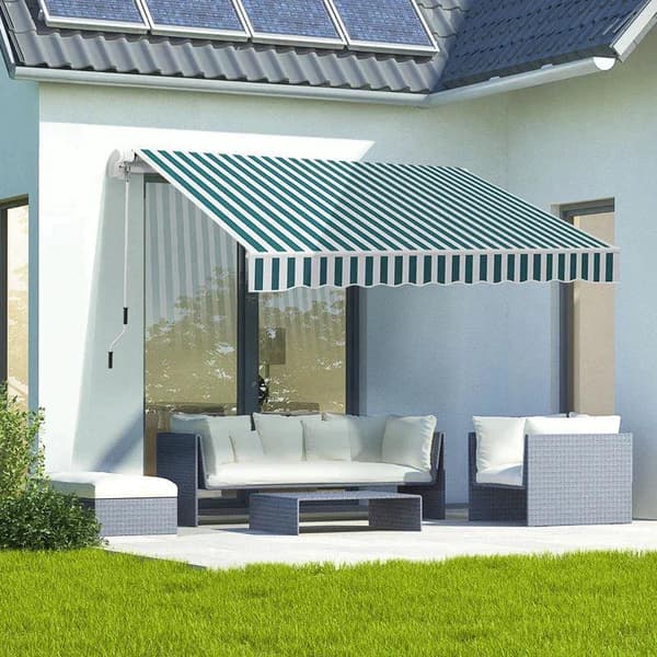 Rootz Fönstermarkis - Markis - Solskydd - Infällbar - Med handvev - Metallram - Vit/Grön - 3,95 x 2,45 x 3,50 m