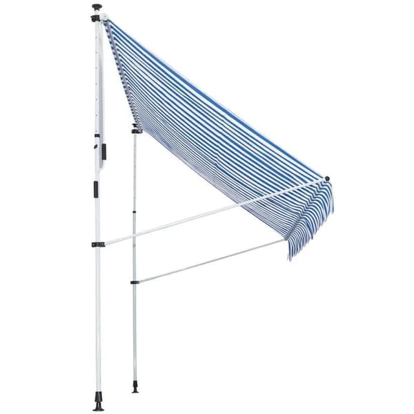 Rootz Awning - Articulated Arm Awning - Clamp Awning - Height Adjustable - Sun Protection - Folding Arm Hand Crank - Balcony - Blue/white - 300 x 150