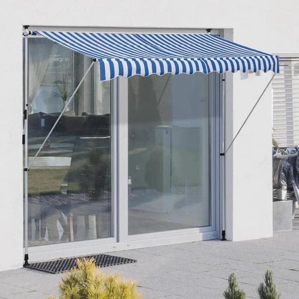 Rootz Awning - Articulated Arm Awning - Clamp Awning - Height Adjustable - Sun Protection - Folding Arm Hand Crank - Balcony - Blue/white - 300 x 150