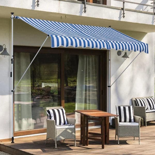 Rootz Awning - Articulated Arm Awning - Clamp Awning - Height Adjustable - Sun Protection - Folding Arm Hand Crank - Balcony - Blue/white - 300 x 150