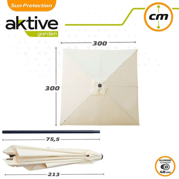 Aktive Fyrkant Aluminiumstång 300x300 Cm 48 Mm Höjd 270 Centimeter Uv Skydda Parasoll Dubbel Remskiva Systemet Beige