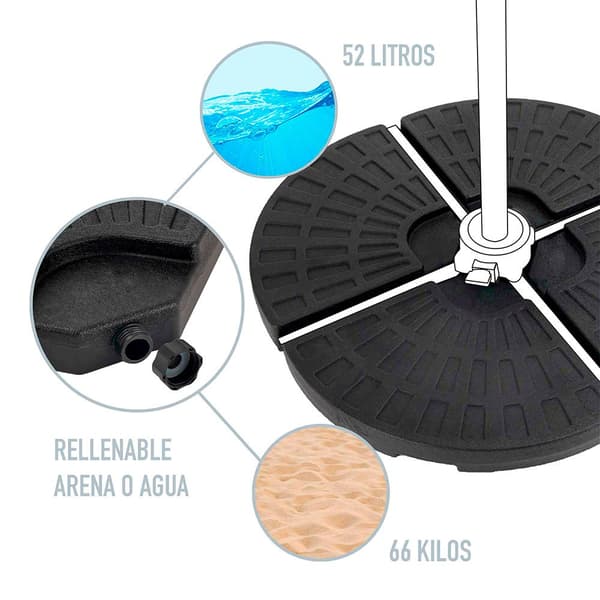 Aktive 4-delad Parasol Påfyllningsbar Parasol Fot Svart 48 x 48 x 7.5 cm