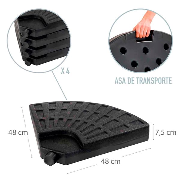 Aktive 4-delad Parasol Påfyllningsbar Parasol Fot Svart 48 x 48 x 7.5 cm