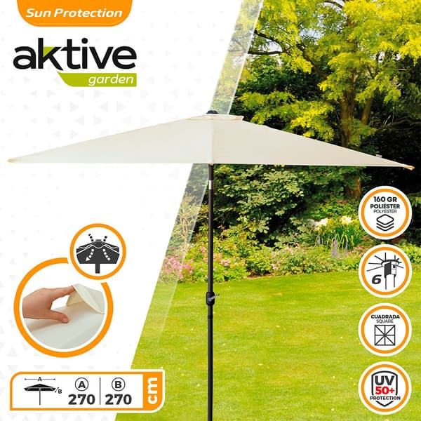 Aktive Fyrkant Aluminiumstång 270x270 Cm 38 Mm Höjd 260 Centimeter Uv Skydda Parasoll Beige