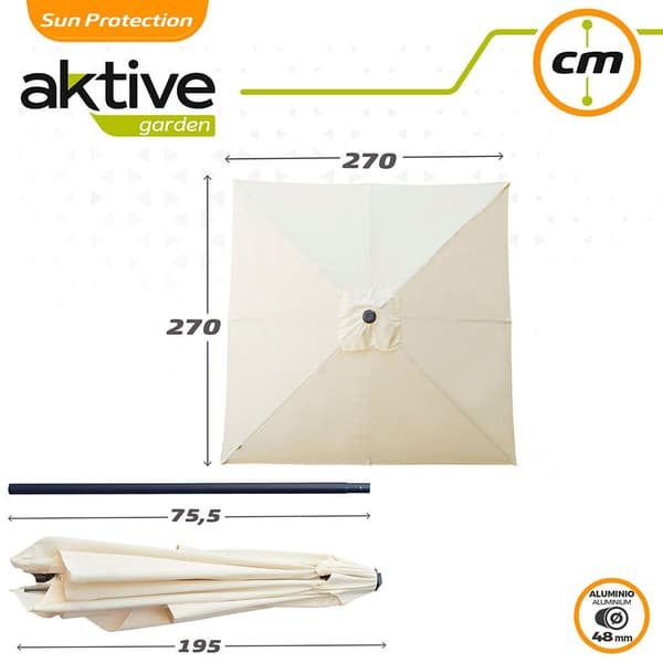 Aktive Neliö Alumiinitanko 270x270 Cm 48 Mm Korkeus 260 Cm Uv Suojella Päivänvarjo Beige