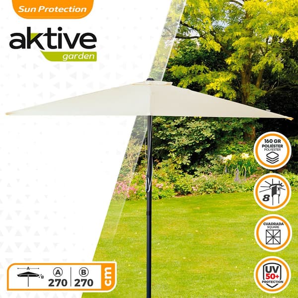 Aktive Neliö Alumiinitanko 270x270 Cm 48 Mm Korkeus 260 Cm Uv Suojella Päivänvarjo Beige