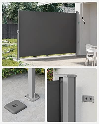 SONGMICS 160 x 350 cm (H x L), Sidomarkis för balkong och terrass, Sidogardin, Smoky Grey