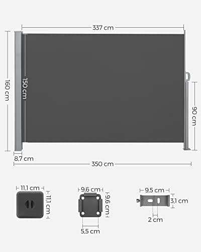 SONGMICS 160 x 350 cm (H x L), Sidomarkis för balkong och terrass, Sidogardin, Smoky Grey