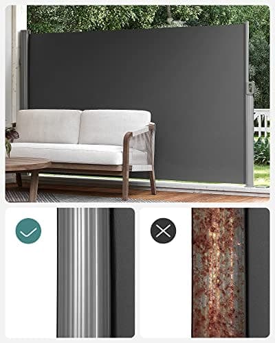 SONGMICS 180 x 400 cm (H x L), Sidemarkise til altan og terrasse, Privatliv, Solafskærmning, Smoky Grey