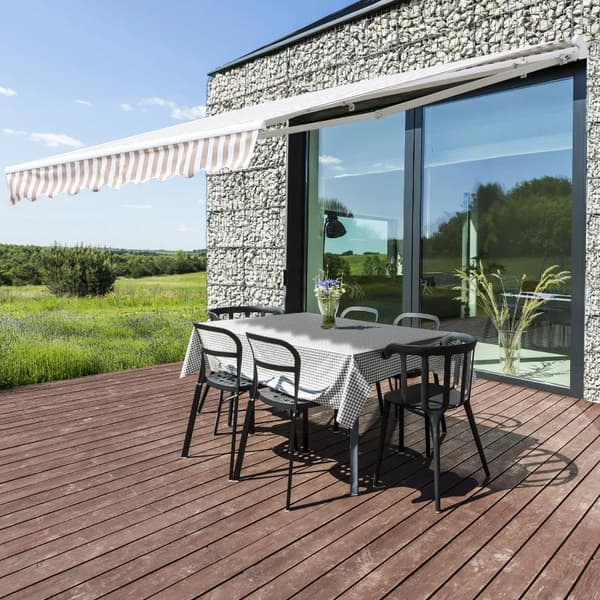 Nancy's Elkhorn Luifel - Zonwering - Handslinger - Knikarm - Elektrisk - Aluminium - Zonwering - Beige - Wit - 300 x 250 cm