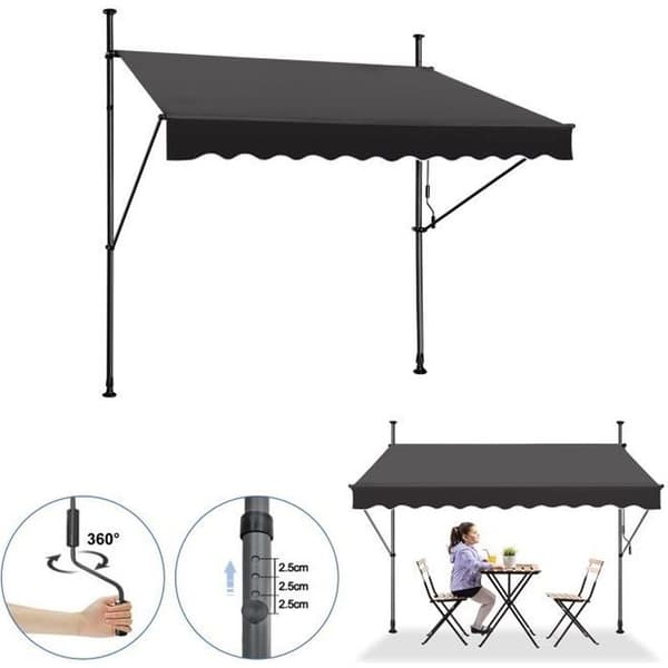 Markis - XMTECH - 250x120cm - Utdragbar - UV-skydd - Justerbar Höjd