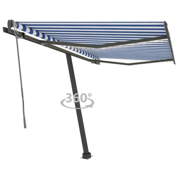 Sisäänkelattava markiisi LED/tuulisens. 350x250cm sinivalkoinen