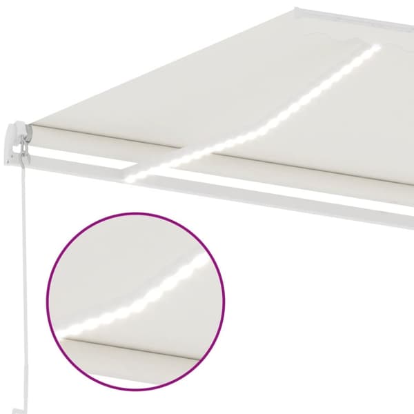 Markis manuellt infällbar med LED 400x350 cm gräddvit