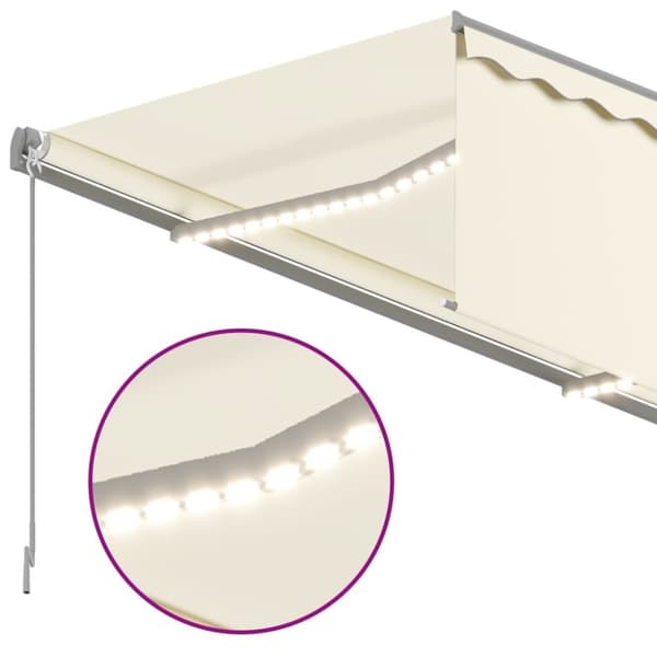 Manuell infällbar markis med rullgardin&LED 3,5x2,5 m gräddvit