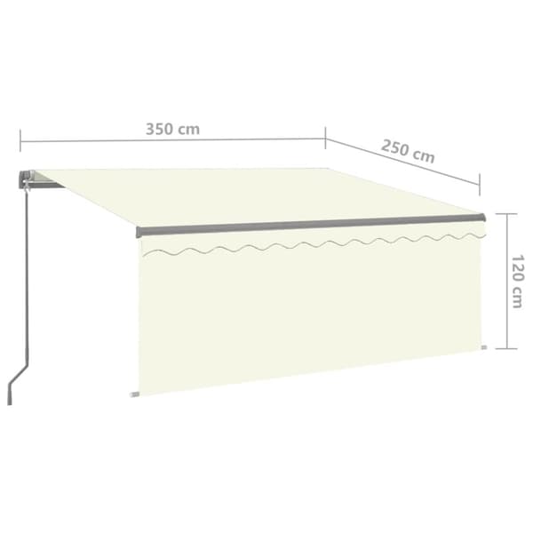 Manuell infällbar markis med rullgardin&LED 3,5x2,5 m gräddvit