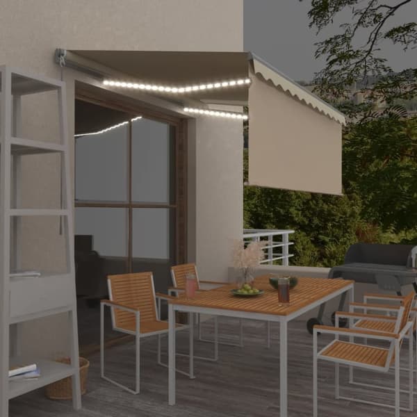 Manuell infällbar markis med rullgardin&LED 3,5x2,5 m gräddvit
