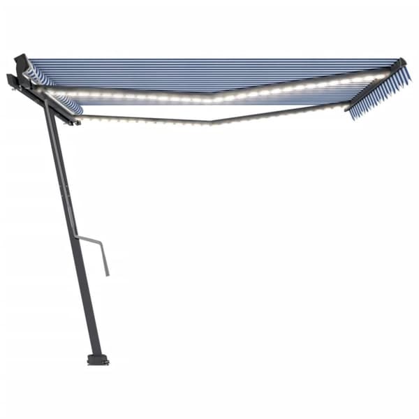 Markis manuellt infällbar med LED 450x300 cm blå och vit