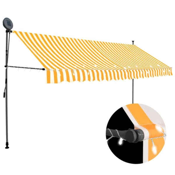 Sisäänkelattava markiisi LED-valoilla 350 cm valkoinen/oranssi