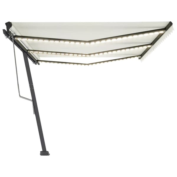 markise m. LED + vindsensor 600x350 cm automatisk cremefarvet