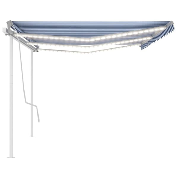 Sisäänkelattava markiisi LED/tuulisensori 6x3,5 m sinivalkoinen